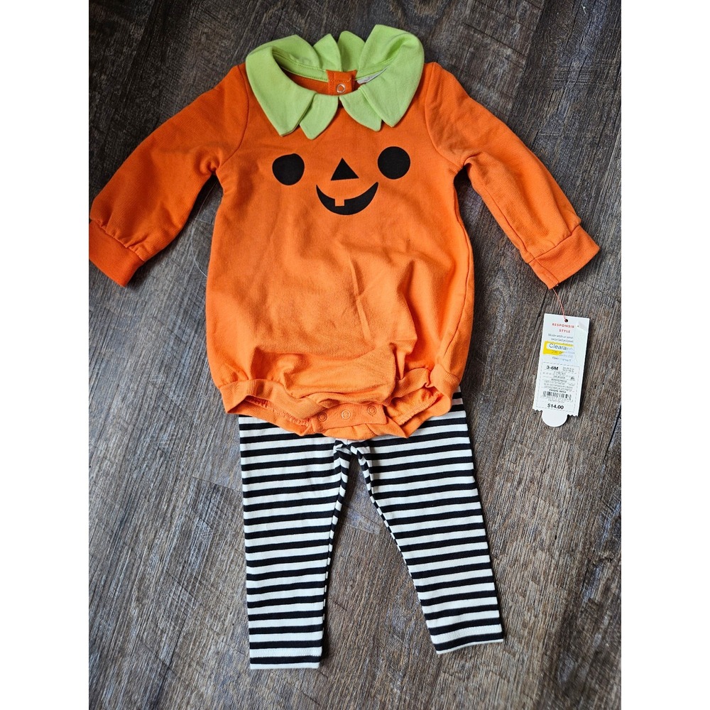 Cat & Jack 2piece 3/6 month pumpkin Halloween outfit NWT